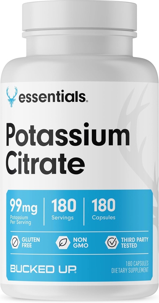 カリウムのクエン酸塩99mg/サービング、バッキングアップエッセンシャル(180のサービング、180のカプセル)を吸い上げる
