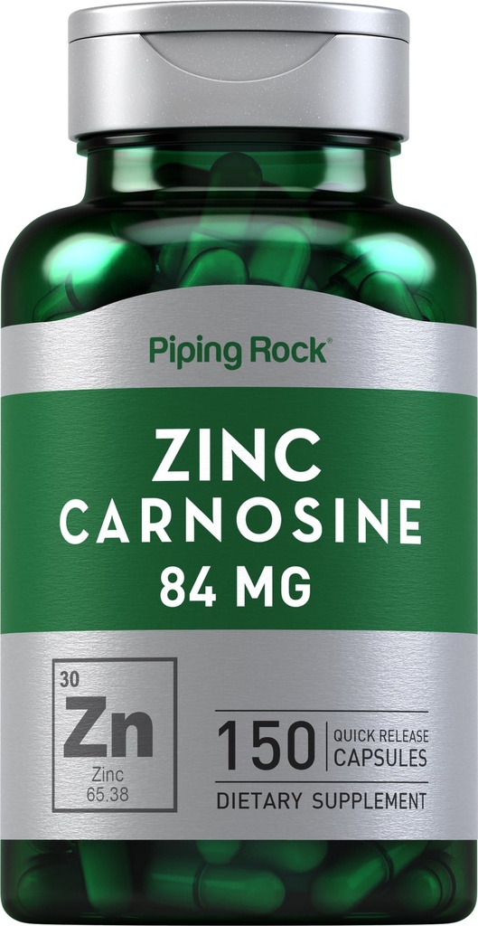 パイピングロック亜鉛カルノシンサプリメント | 84mg | 150カプセル | 非GMO、グルテンフリー