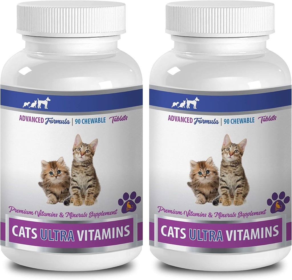 Vitamins for Cats Immune System - Ultra Vitamins for Cats - Healthy Minerals and Vitamins Formula - Chews - cat Calcium Supplement - 2 Bottles (180 Treats)