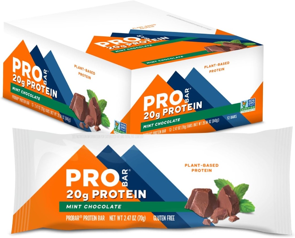 PROBAR - プロテインバー、ミントチョコレート、非GMO、グルテンフリー、ヘルシー、植物ベースの、食品原料、自然エネルギー(12カウント)