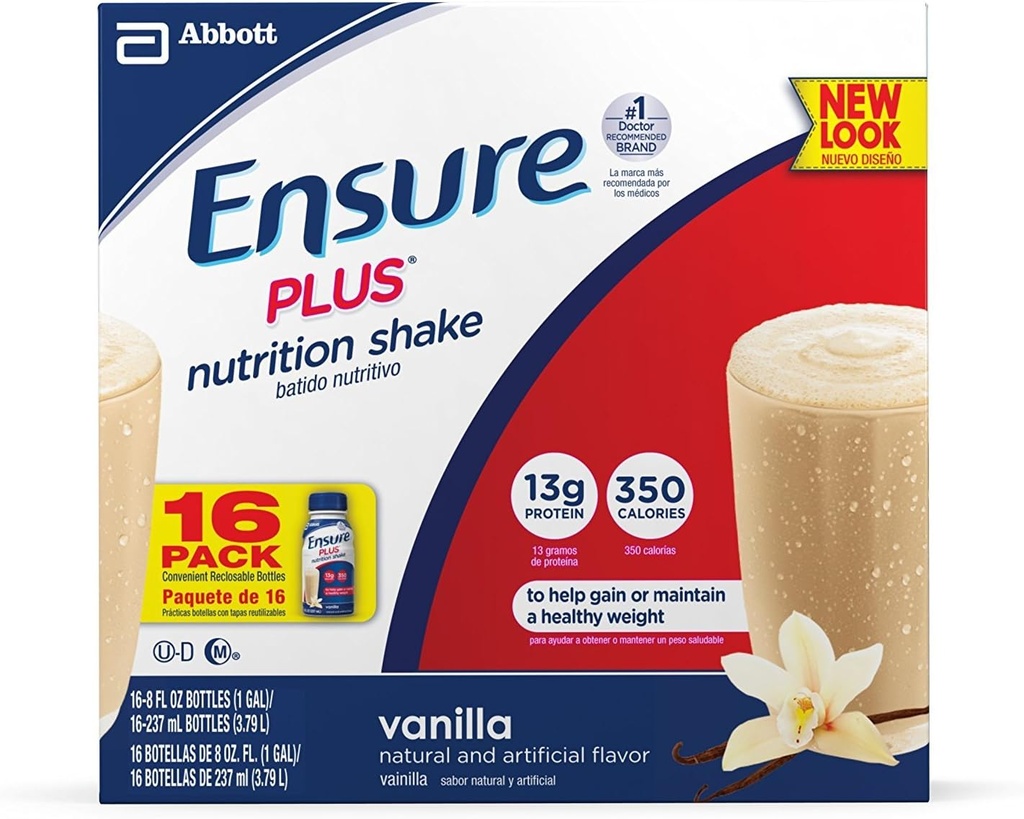 Ensure Plus Nutrition Shake, Vanilla, 8 ounces, 16 count