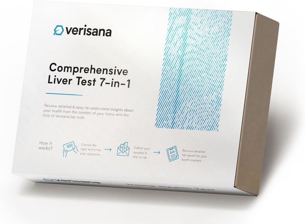 Verisana のレバー テスト–自宅のレバーの健康及び機能点検– AST、ALT、AST/ALT の比率、HbA1c、HsCRP、TBILI を含む 7 人のバイオマーカー– CLIA 証明された実験室