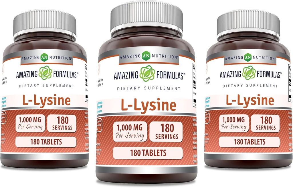 アメージングフォーミュラ L-Lysine 1000mg アミノ酸錠サプリメント | 非GMO | グルテンフリー | アメリカ製 (180 | 3パック)