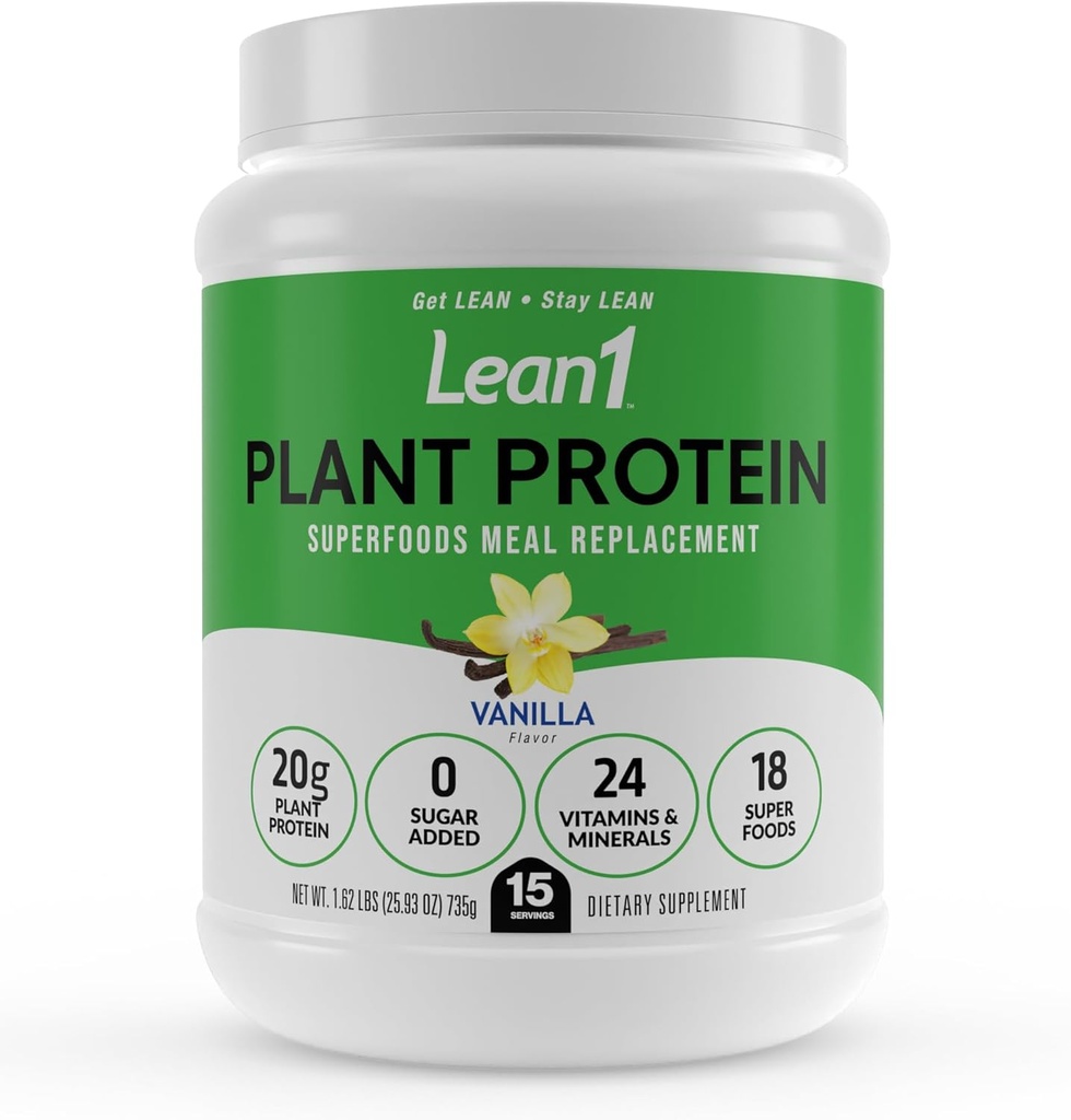Lean1の植物は蛋白質の粉、食事の取り替え、バニラの味、きれいな蛋白質、15のサービングを基づかせていました