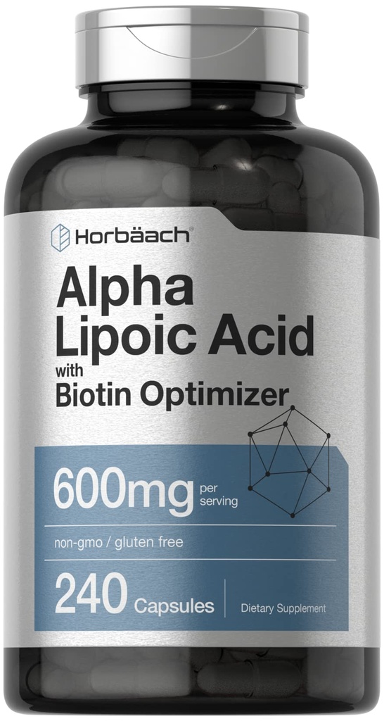 ホバハチアルファリポ酸600mg | 240カプセル | ビオチンオプティマイザ付き | 非GMOとグルテンフリーサプリメント