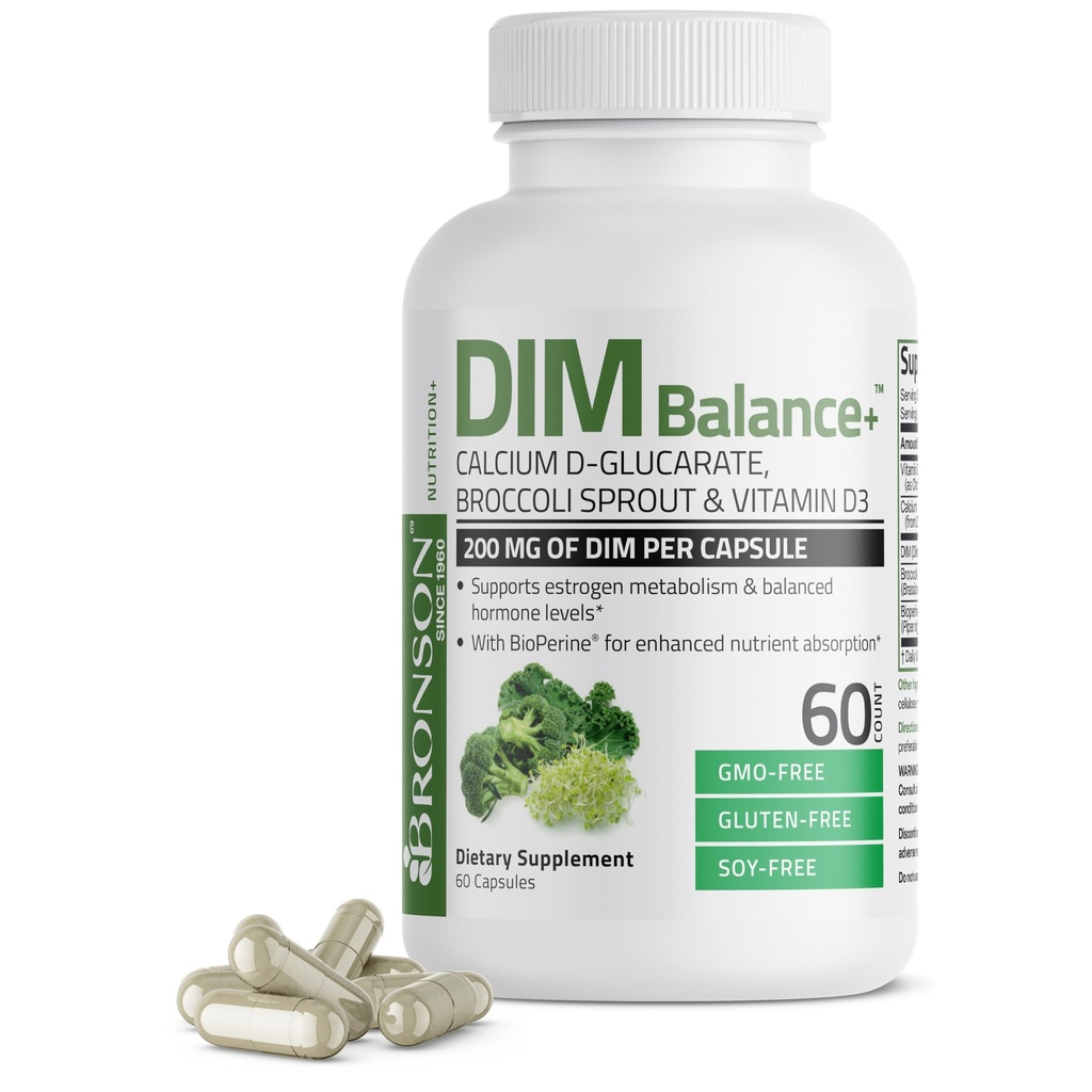 Bronson DIM Balance+ Calcium D-Glucarate、Broccoli SproutsおよびカプセルごとのビタミンD3 200 MGはエストロゲンのMetabolismおよびバランスの取れたホルモン非GMO、60のベジタリアンのカプセルを支えます