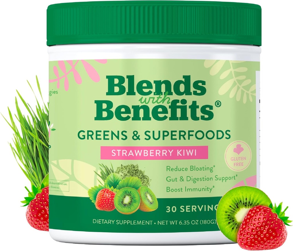 360 Nutrition Blends with Benefits Super Greens Powder w/Probiotics, Digestive Enzymes, Sugar & Gluten Free, Plant Based Superfood Drink Mix for Gut Health, Bloating, Immunity, Overall Health, 6.35 oz