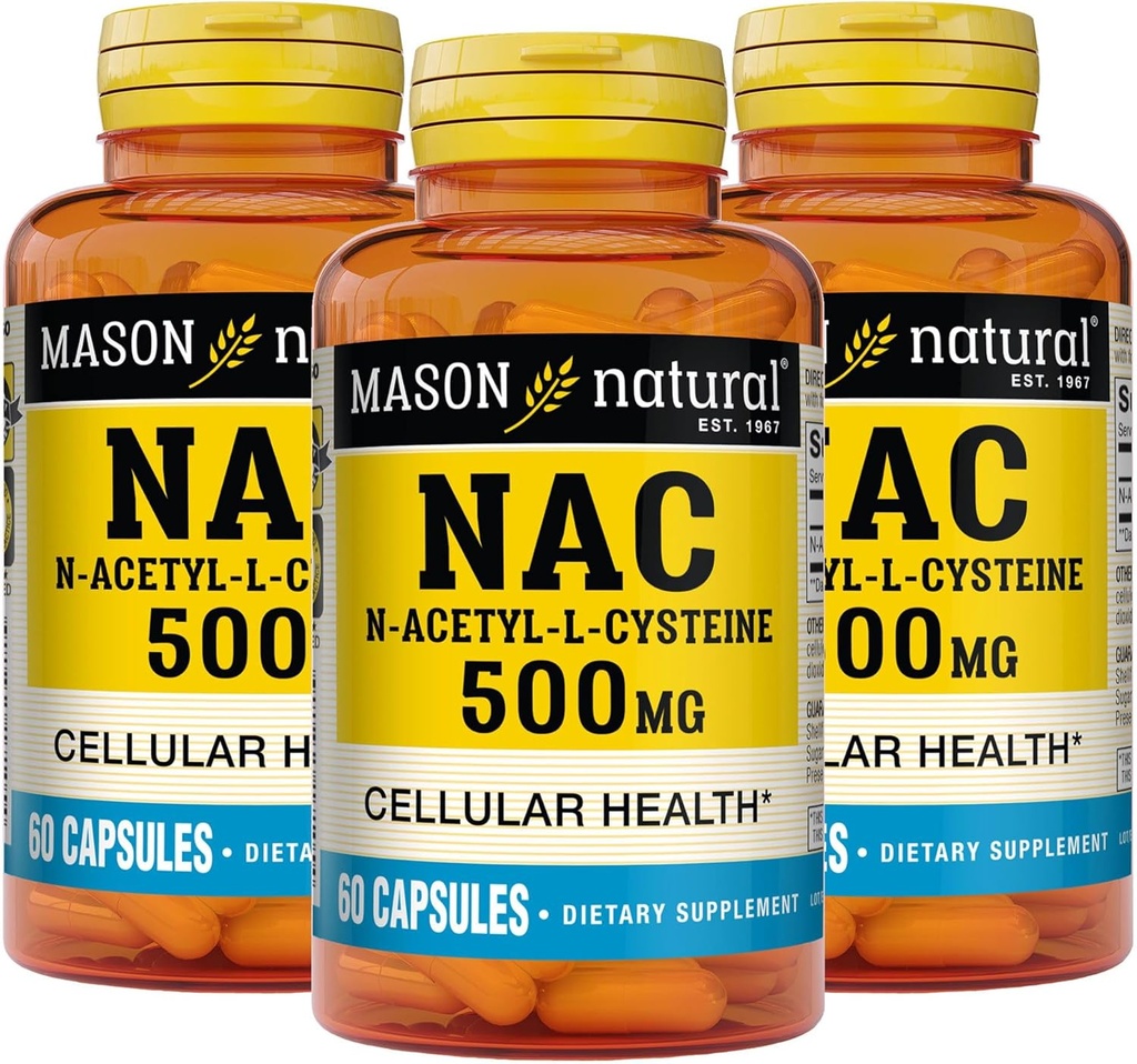 メイソンナチュラNAC N、アセチル、L、Cysteine 500mg、6か月の供給、サポート正常な細胞の健康、一般的なウェルネスのための免疫系ブースター、3パック