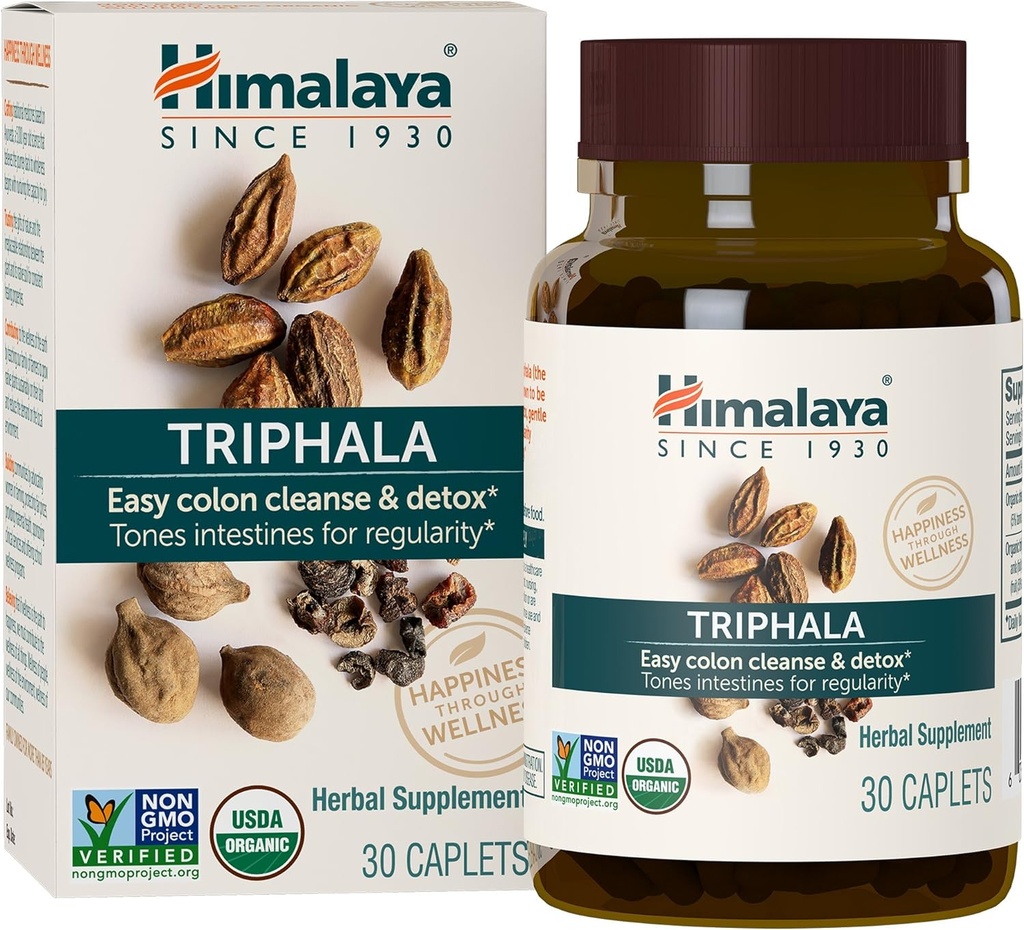 Himalaya Organic Triphala - コロンクレンス&オカシオナルブロッティングと便秘救済のための消化の健康サプリメント - USDAオーガニック、ビーガン、非GMO、グルテンフリー、688 mg、30カプレット