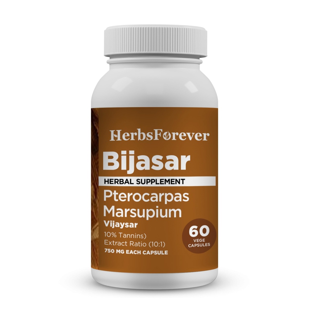 HerbsForever Bijasar(インドのキノの木、Malabarのキノ)-余分な強さ(10:1)のエキス、サービング・レバー サポート及びデトックスの血糖及び純度ごとの4800mgの樹皮の粉へのEquiv.|10%のタンニン|60の野菜のカプセル|800mg
