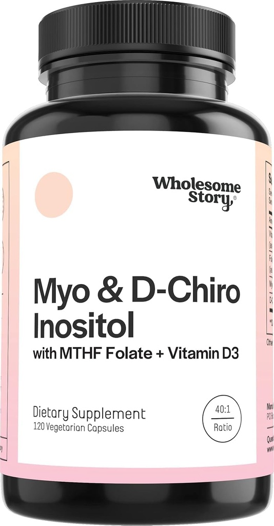 M-y-o in-os-itol & D-Chiro Inositol カプセル with MTHF, Folate, ビタミンD|オワリアン機能のサポート、ホルモンバランス、ホモシースタインレベル | 女性用不妊サプリメント | 40:1 比率