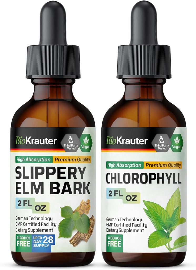BIO KRAUTER スリッパ エルムチンチャー 2 Fl. Oz. & Chlorophyll Tincture 2 Fl. Oz.