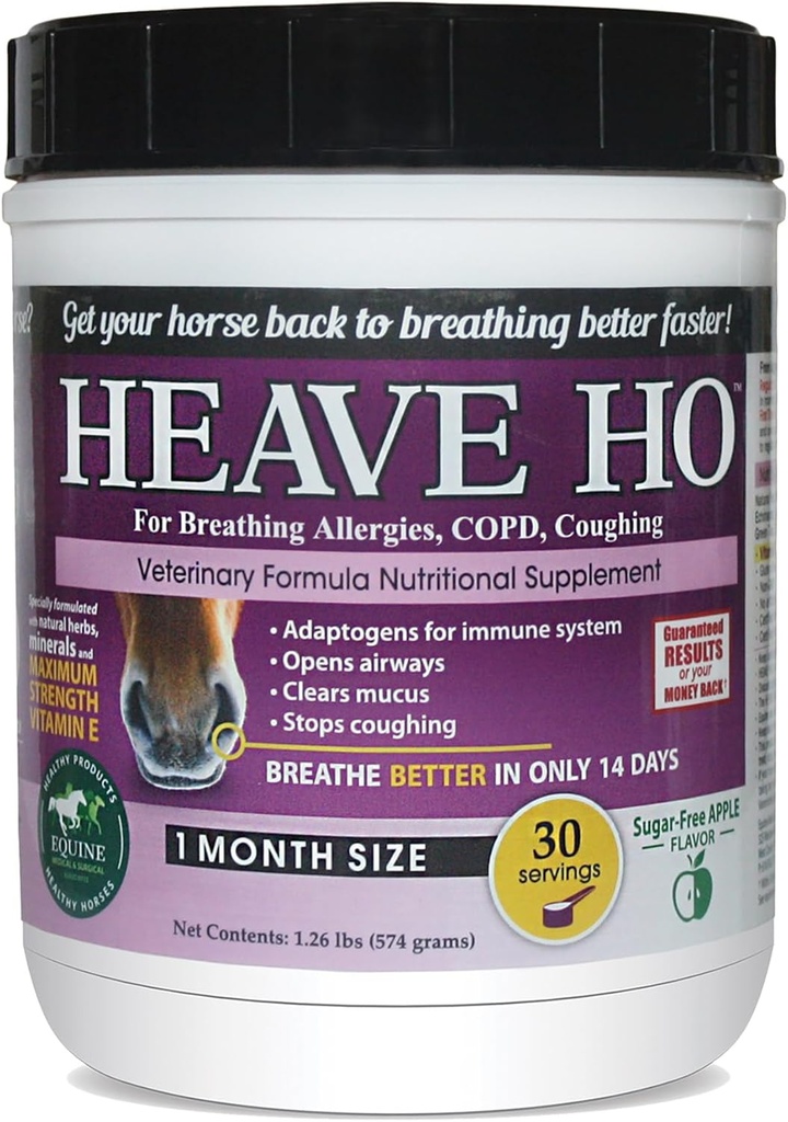 Heave Ho 馬栄養補助食品 呼吸アレルギー、COPD、咳30 サービング 砂糖フリー アップル