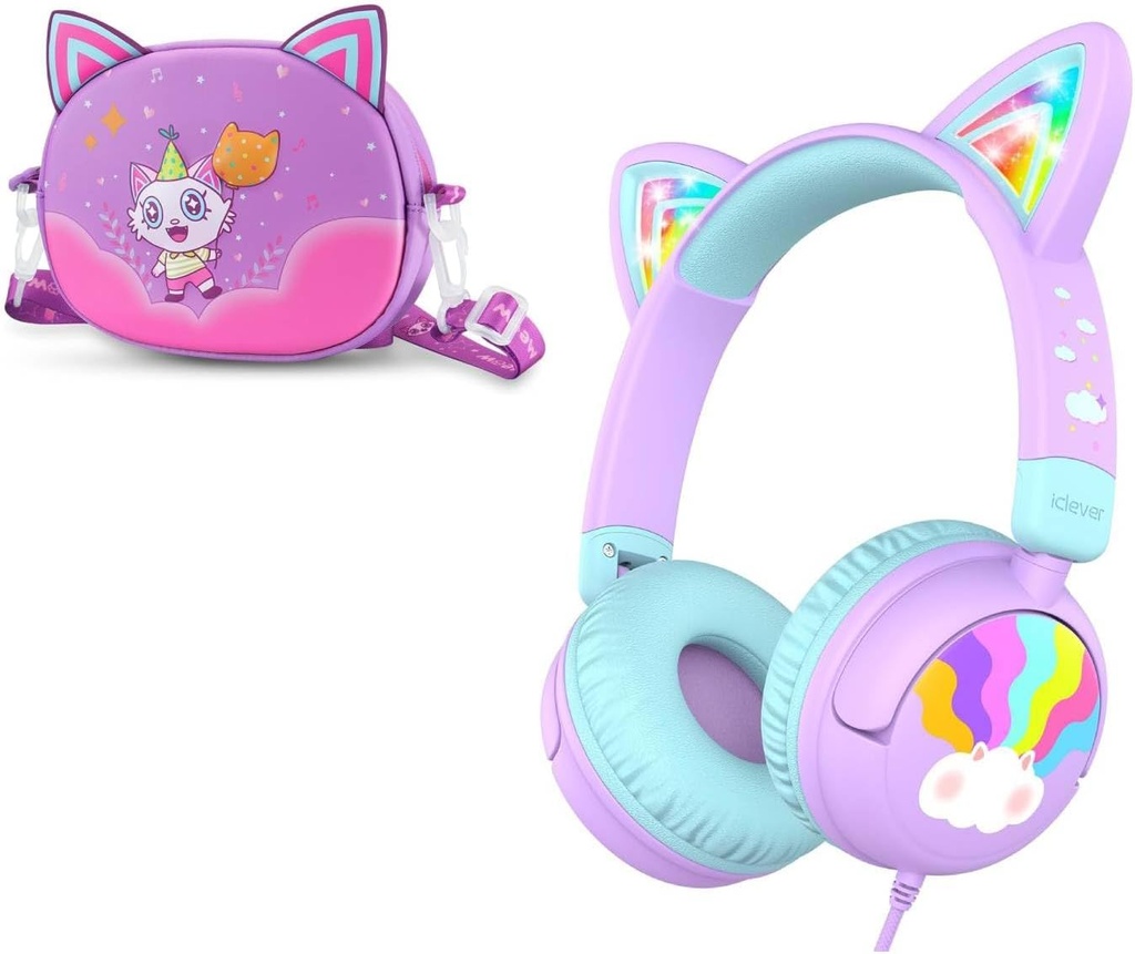 iCleverワイヤーで縛られた子供のヘッドフォンの猫の耳のMeow Lollipop及びヘッドホーンの箱は束ねます
