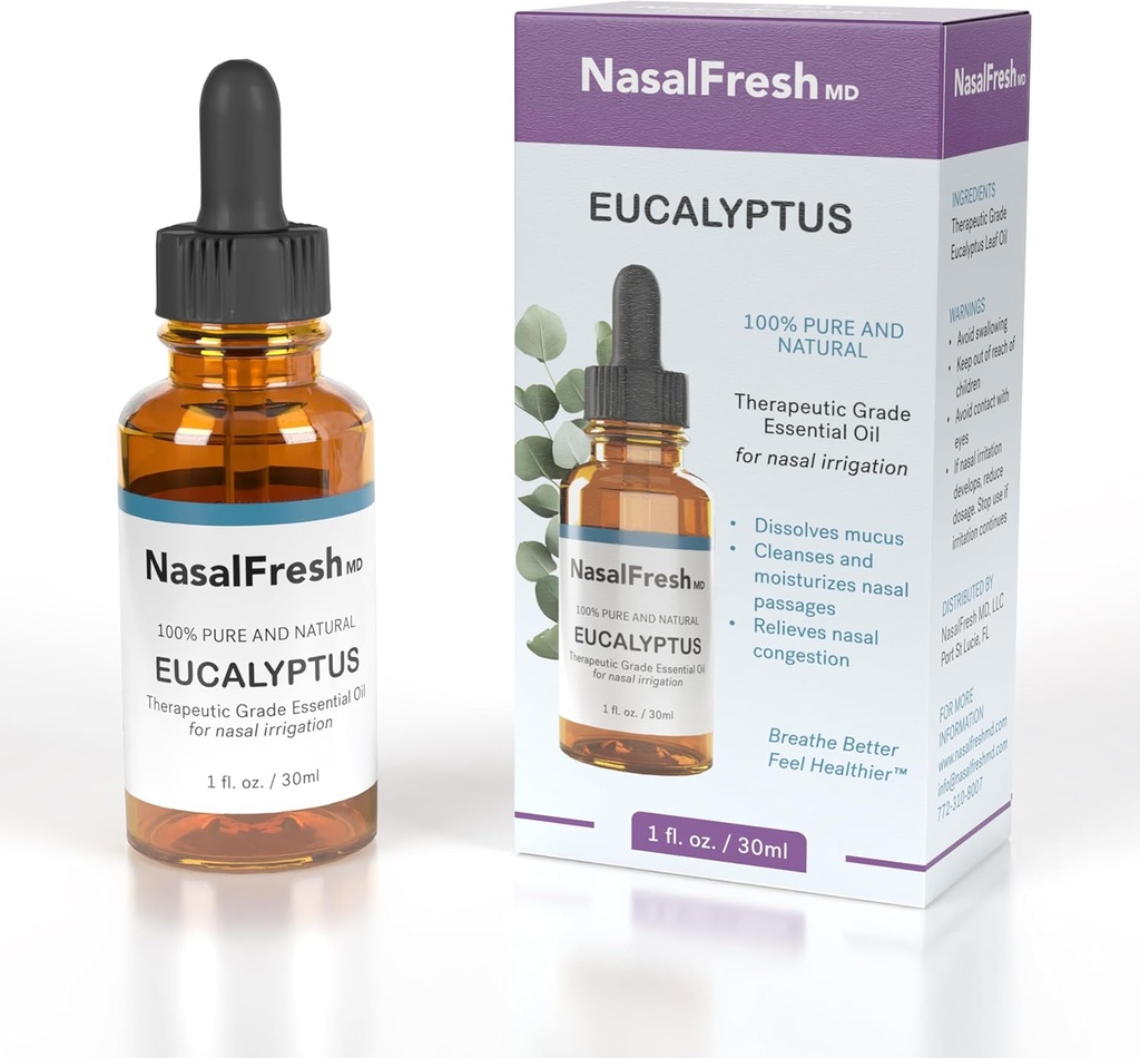 NASALFRESH MD - ユーカリエッセンシャルオイル - 鼻灌漑 - 混雑緩和 - 鼻水添加剤 - 高グレードエッセンシャルオイル - 鼻の通路を清潔にし、保湿 - 1oz