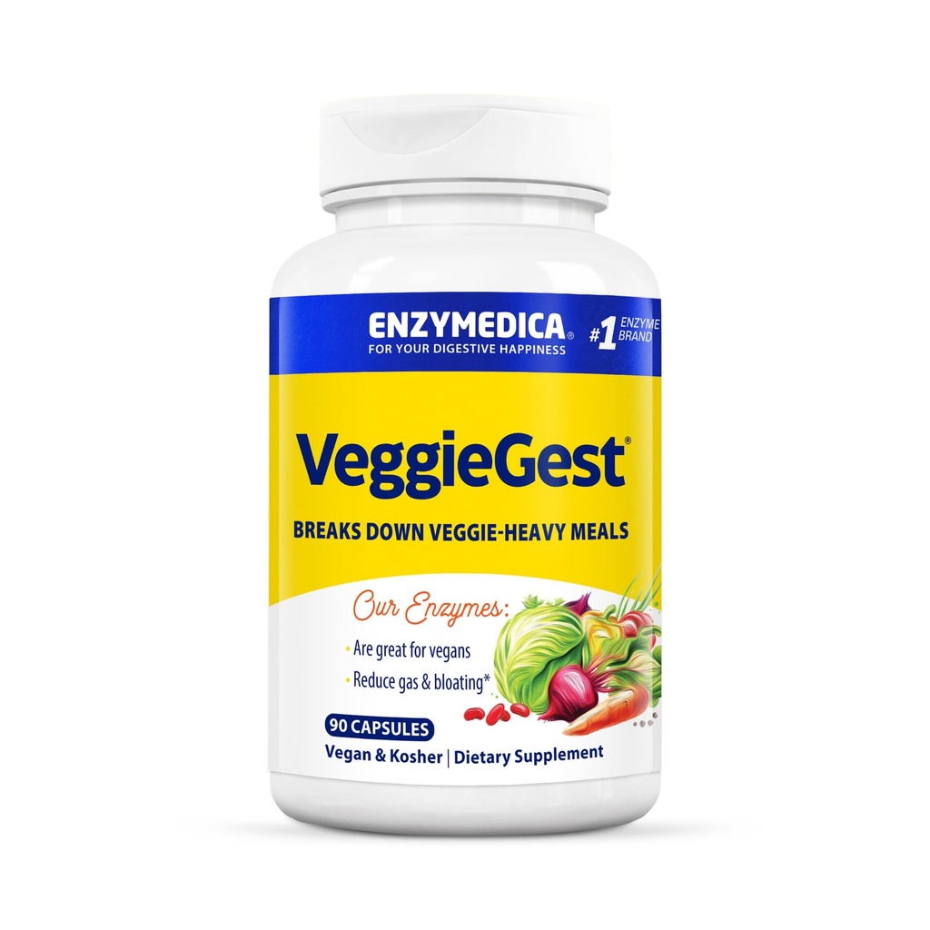 Enzymedica, VeggieGest, 消化器系酵素, 高繊維の食事からの時事的なガスとブロッキング救済をサポート, ビーガン&ベジタリアンダイエット, 消化の健康のための酵素ブレンド, 90 カウント