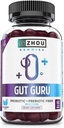 Zhou Gut Guru - 男性と女性のためのGut Health Gummies, 消化と腸の健康のためのプレバイオティックとプロバイオティック繊維のサプリメント - 60 ビーガンガミー