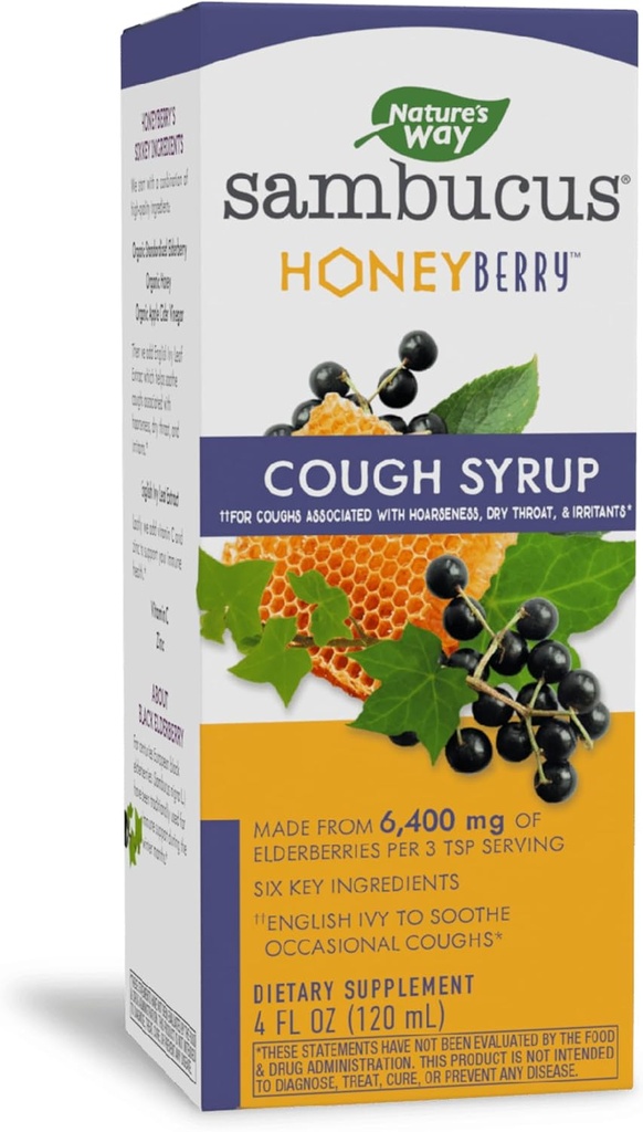 Nature's Way Sambucus HoneyBerry Cough Syrup with ブラックエルダーベリーエキス&オーガニックハニー、免疫サポート*、4 Fl。 Oz