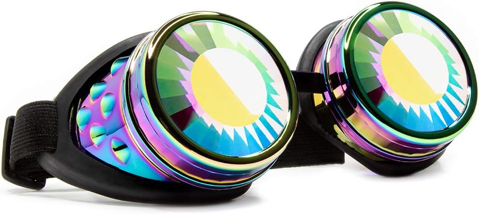 GloFX Polychrome Wormhole Kaleidoscope Goggles - Festival Rave Costume Cosplay Prism EDM 3D Welding Gothic Goggles