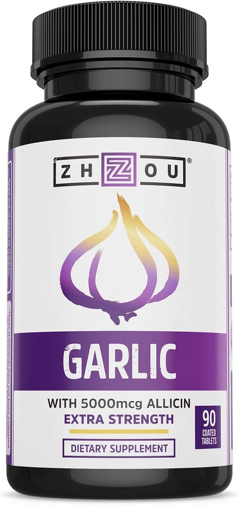 アリシンとZhou Garlic - ニンニクのサプリメント、男性と女性のための無臭のニンニクのエキスの丸薬、免疫及び中心の健康のためのタブレットごとの5000のmcgアリシン - 90の上塗を施してあるタブレット(パッケージ1)