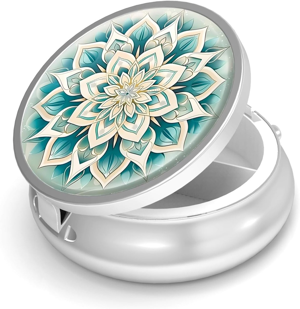 Pill Box-3 Compartmentの財布のための小さい丸薬の箱及び小型金属の丸薬のホールダー旅行丸薬の容器は補足のビタミンBPAフリー(緑の曼荼羅)を保持します