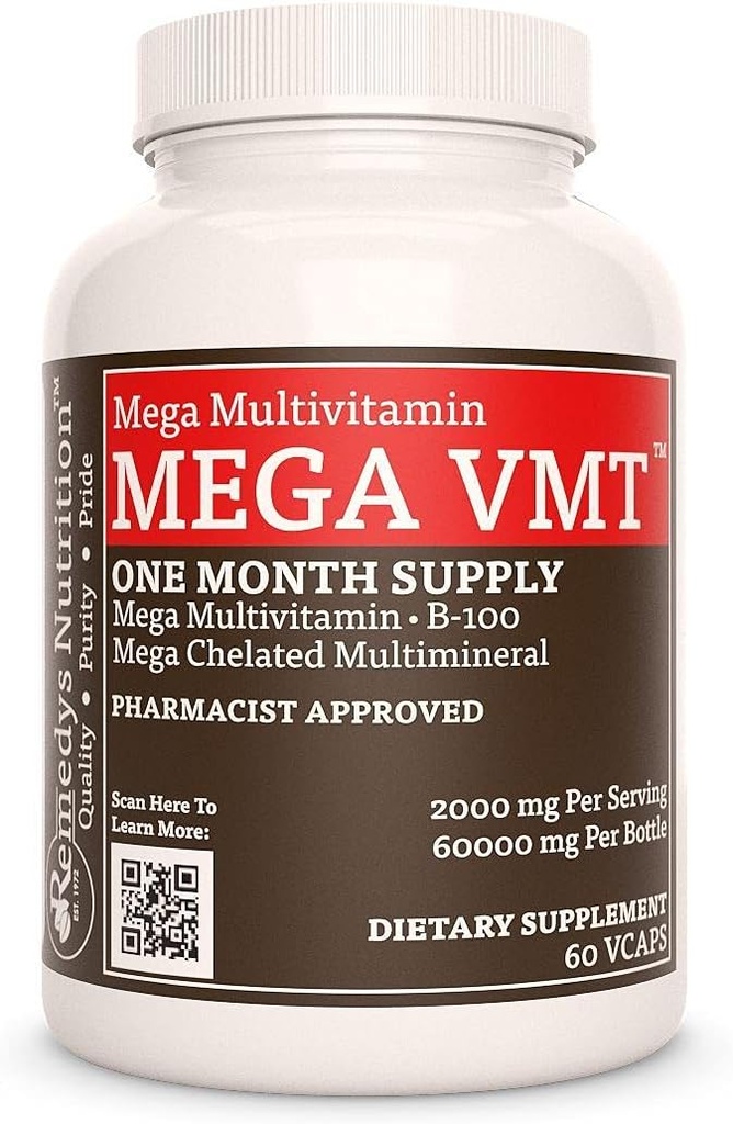 Remedyの栄養メガVMT | 毎日のマルチビタミン | 1,000 mg, 60 ビーガンカプセル ハーブと栄養補助食品 | 1ヶ月の供給