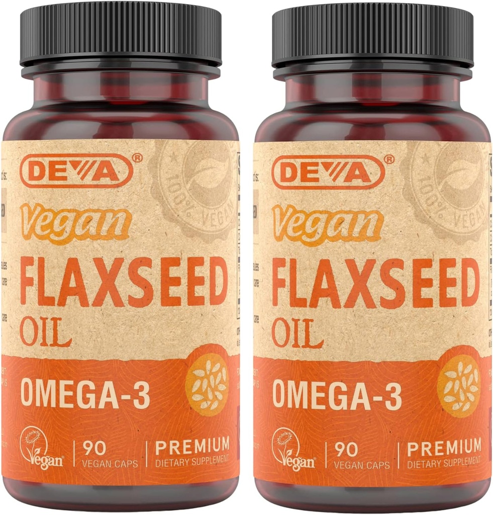 DEVAオーガニックビーガンビタミンフラックスシードオイル - Omega-3、冷間プレス&未精製 - 90カプセル、2パック