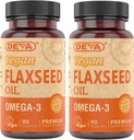 DEVA Organic Vegan Vitamins Flax Seed Oil - Rich in Omega-3, Cold-Pressed & Unrefined - 90 Capsules, 2-Pack