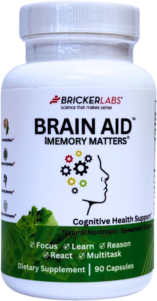 Bricker Labs Brain Aid Memory Matters – 認知サポート、フォーカス、集中、記憶のためのNeumentix Spearmint抽出物と向知性脳サプリメント – 90カプセル