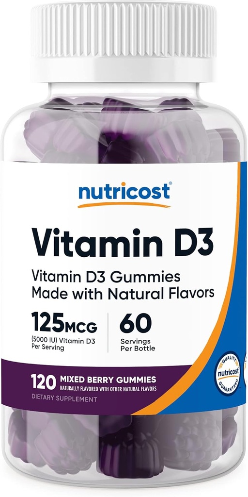 NutricostビタミンD3グミ5,000 IU (125mcg)、120グミ - 混合ベリー風味、60のサービング