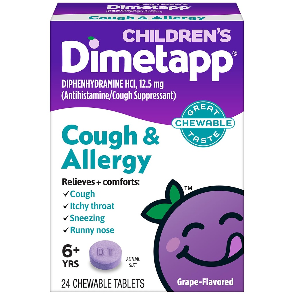 Dimetappの子供の咳及びアレルギーのChewable、24のタブレット、ブドウ