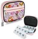 Serfeymi Weekly Travel Pill Organizer Pill Case for Purse with Removable 7 Day Pill Box, Fashionable Travel Medicine Organizer Pill Container for Medicine, Vitamin, Supplement - Bloom 03 + Pill Box
