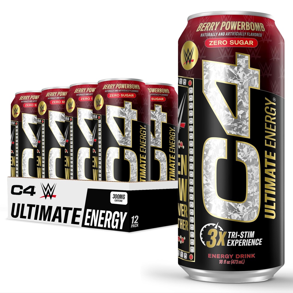 セルクア C4 Ultimate x WWE | プレワークアウトシュガーフリーエナジードリンク | 300mgカフェイン+ティークリン+ダイナミンによるトライ刺激体験 | ベリーパワー爆弾 | 16oz (パック12)