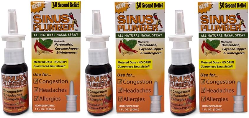 Sinus Plumber 3パック - CapsicumペッパーとWintergreenの天然サリン鼻スプレー
