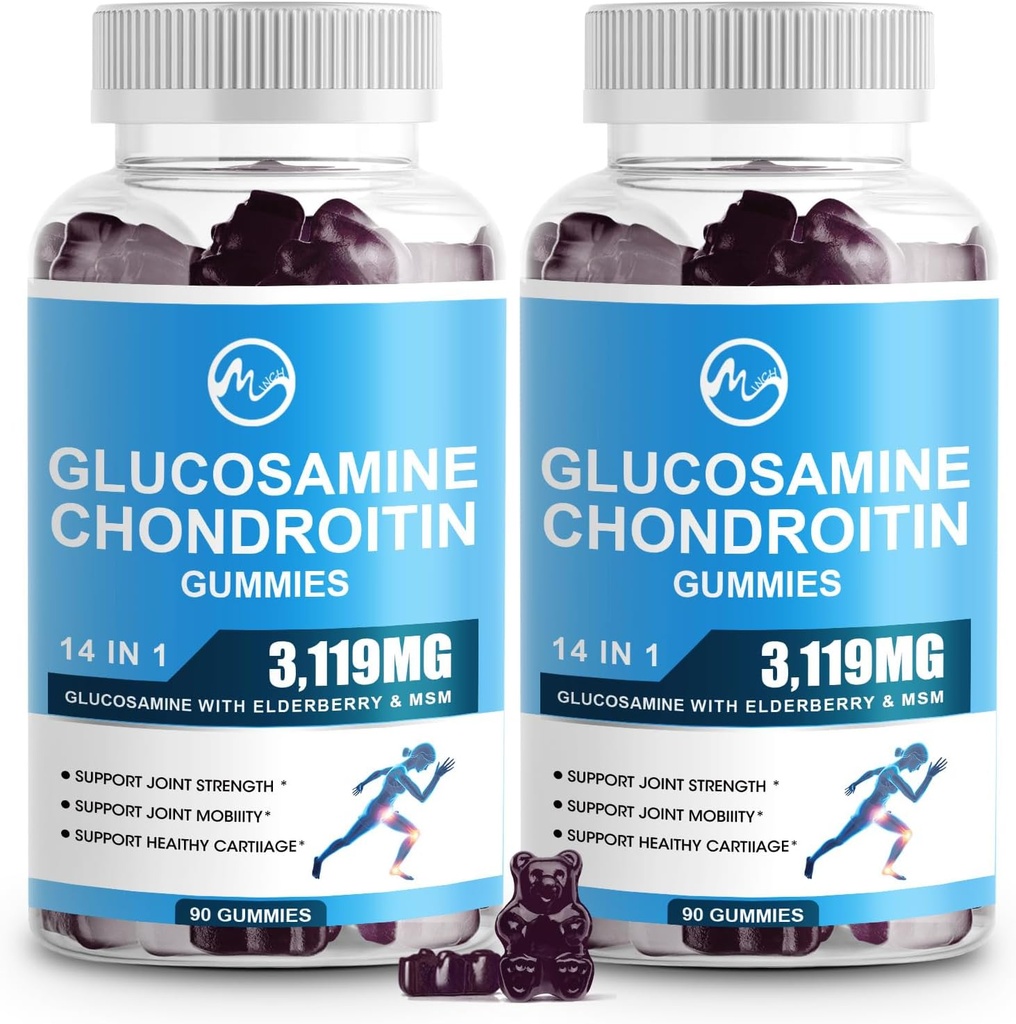Mインチグルコサミンコンドロイチングミー、1500mgグルコサミン&1000mg MSM/サービング、大人のための共同サポートサプリメント、エルダーベリー風味、45サービング(パッケージ2)