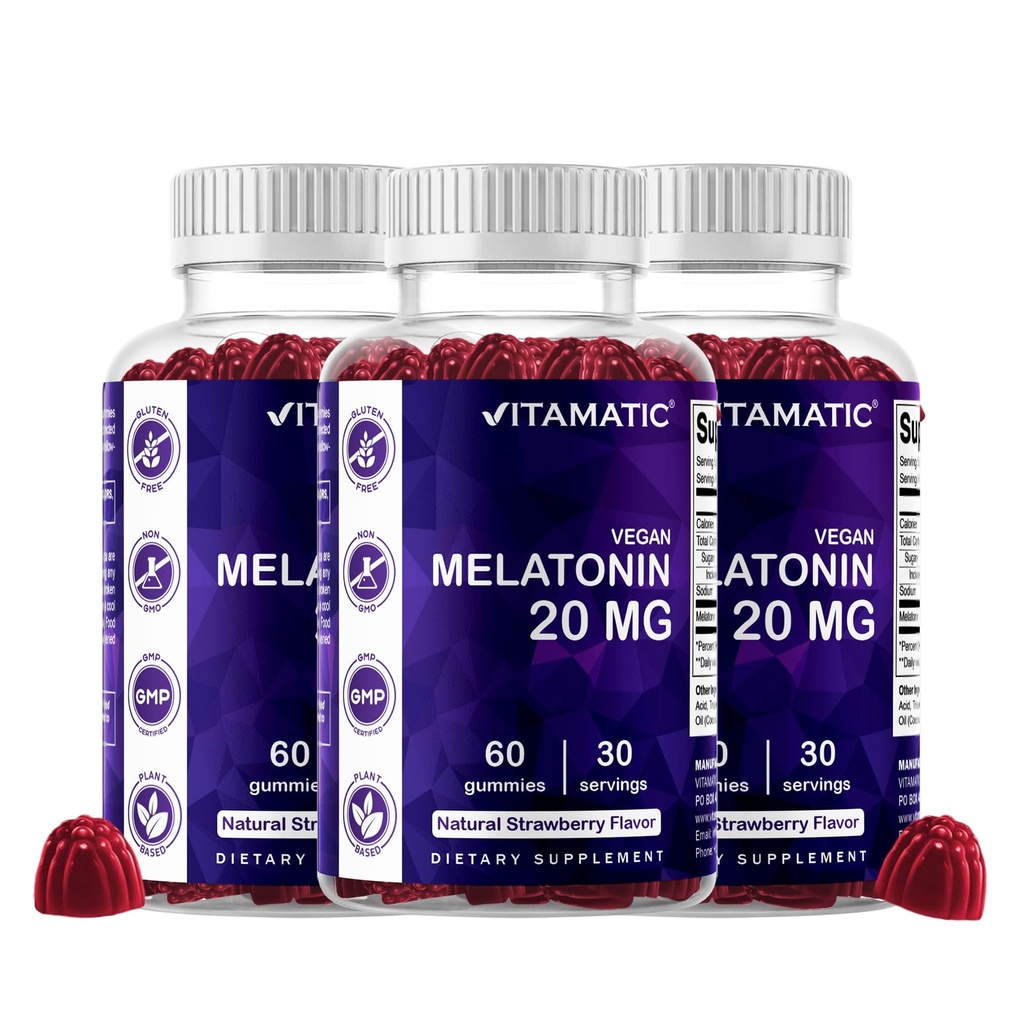 Vitamatic Melatonin 大人のための20のmgのガミー、30のサービング- 60のベジタリアンのガミー-非ウサギの形成の補足