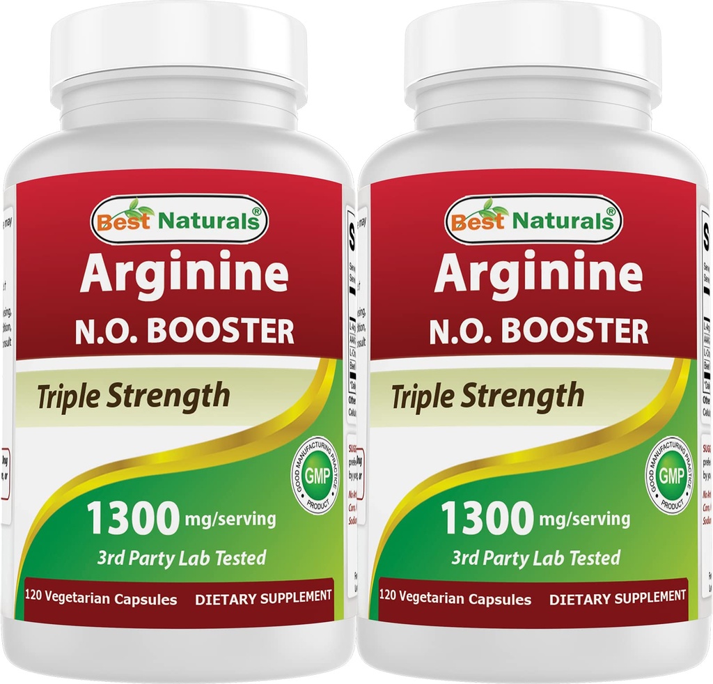 ベストナチュラル L-アルギニン NO ブースタートリプル強度 1300 mg サービング 120 ベジーカプセル (120 カウント)