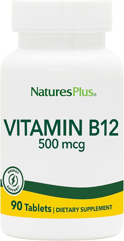 Natures PlusビタミンB12(メチルコバラミン) - 500mcg、90ベジタリアンタブレット - 高効力赤血球サポート - 自然エネルギーブースター、全体的な健康を促進 - グルテンフリー - 90のサービング