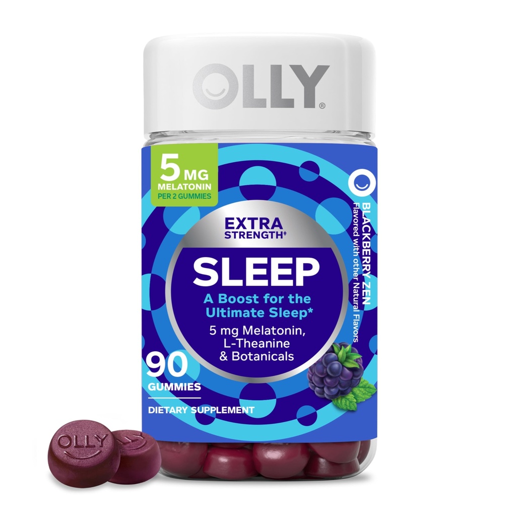 OLLY 余分な強さの睡眠の Gummy 5 の mg の Melatonin、L-Theanine、Chamomile、レモン バルムのエキス、睡眠の援助、黒い味- 90 の計算