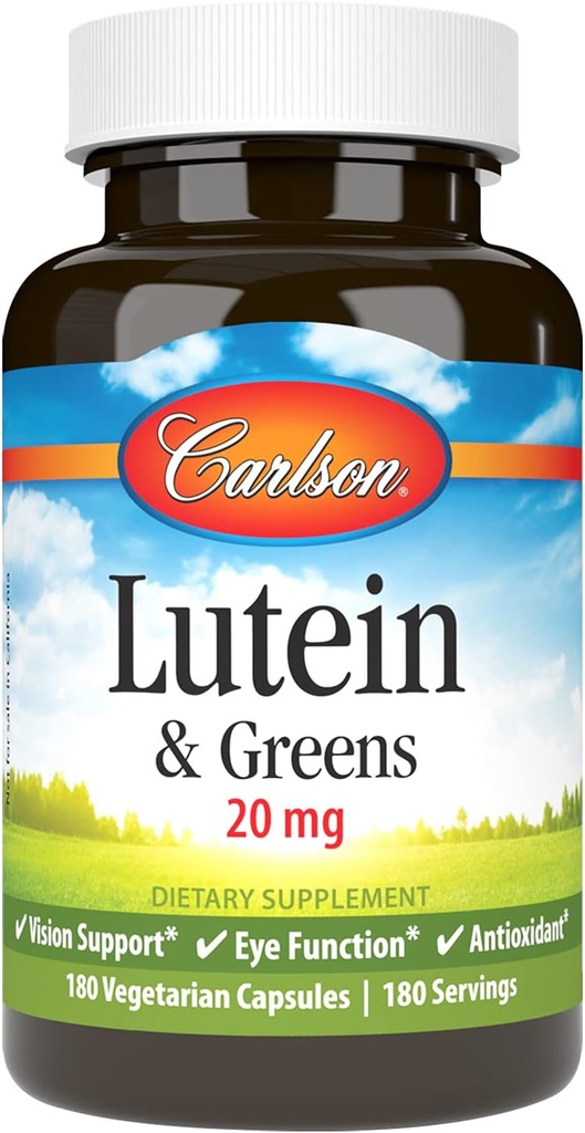 カールソン - ルテイン&グリーン、20mg、ビジョンサポート&アイ機能、抗酸化剤、180ベジタリアンカプセル