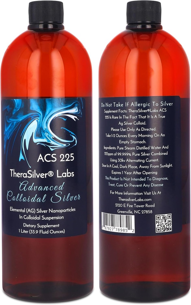 TheraSilver-TheraSilver Labs ACS 225-Advanced Colloidal Silver Liquid-225 PPM-Pure 免疫対応ナノ粒子-32 Oz-ファミリーサイズ
