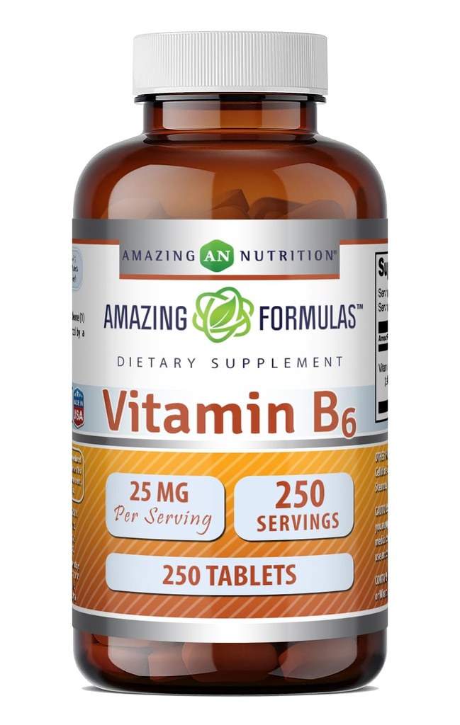 アメイジングフォーミュラビタミンB6ピリドキシン25mg 250錠サプリメント | 非GMO | グルテンフリー | アメリカ製