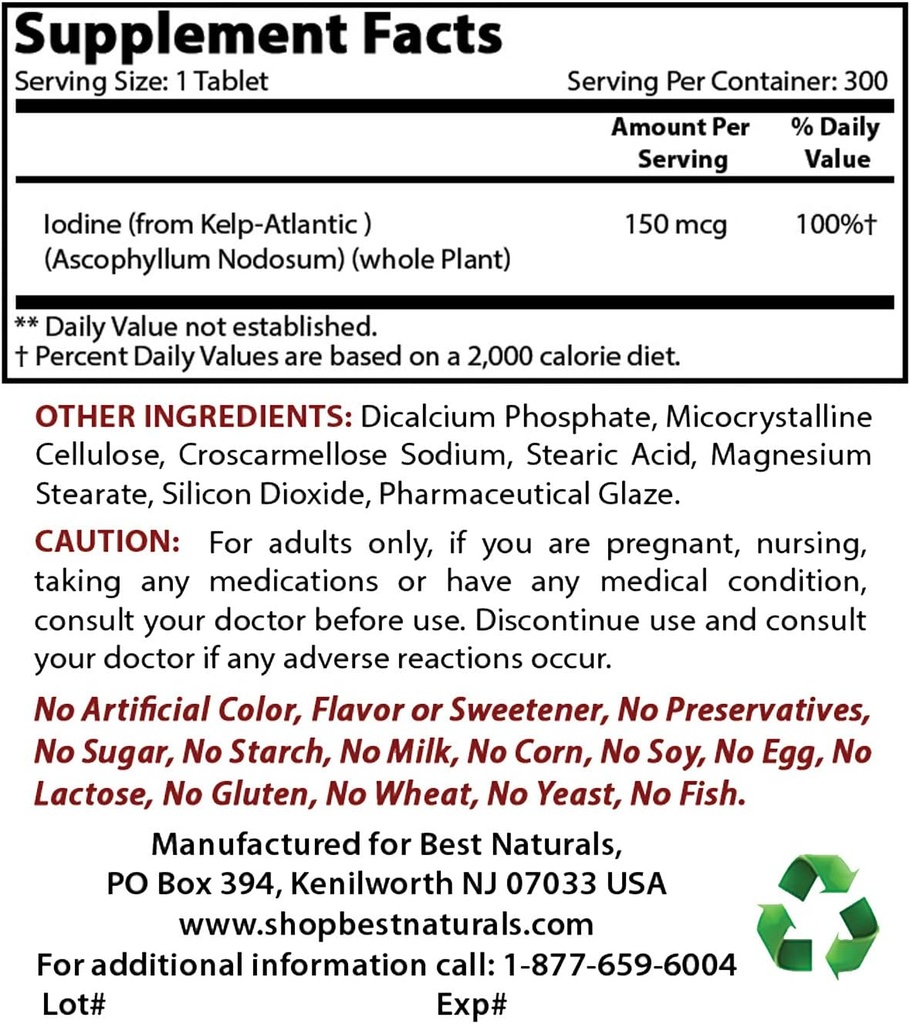 Kelpの補足150のMcg及びカリウムのクエン酸塩99mg