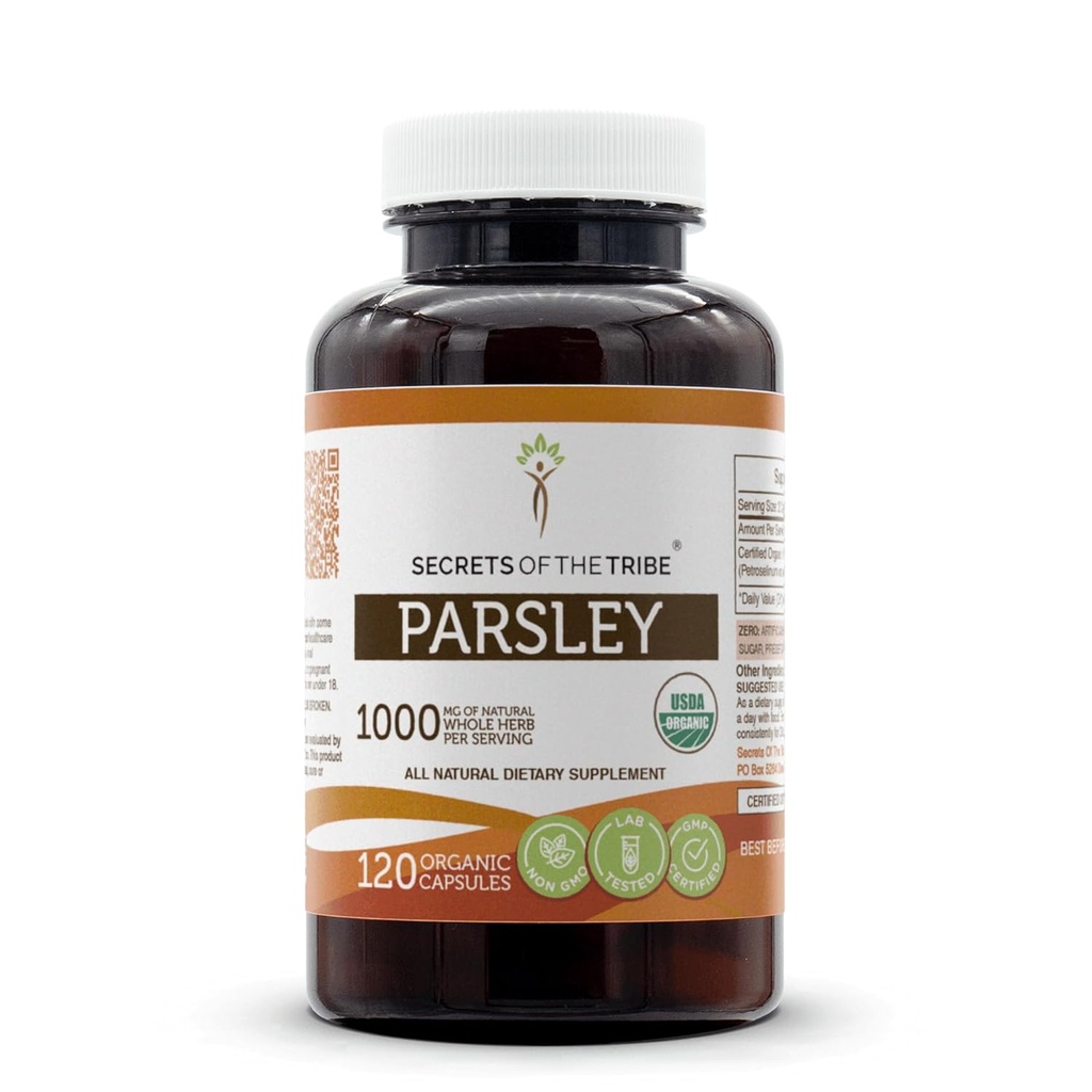 Tribe Parsley USDA Organicの秘密 | ベジタリアン・カプセルと認定オーガニック・パセリ(Petroselinum)ドライリーフ(120カプセル)で作られた