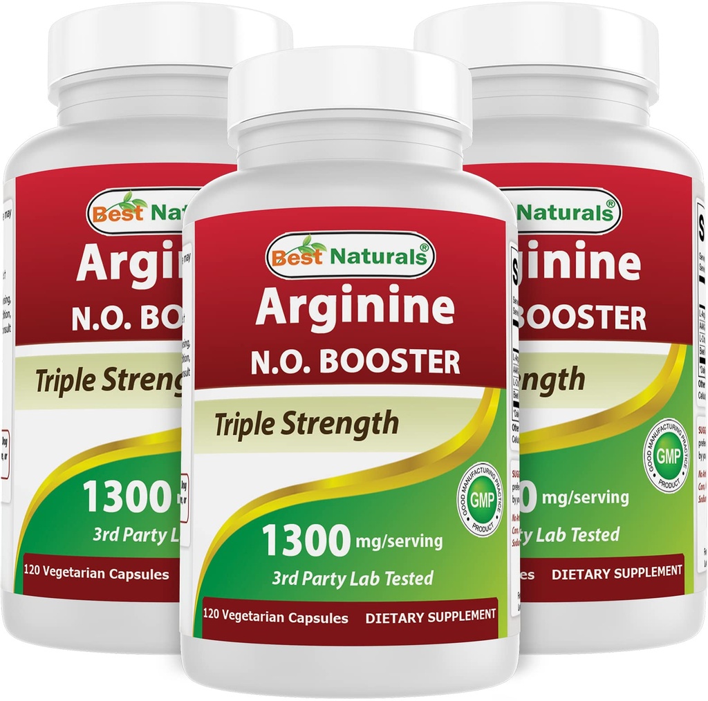 ベストナチュラル L-アルギニン NO ブースタートリプル強度 1300 mg サービング 120 ベジーカプセル (120 カウント)
