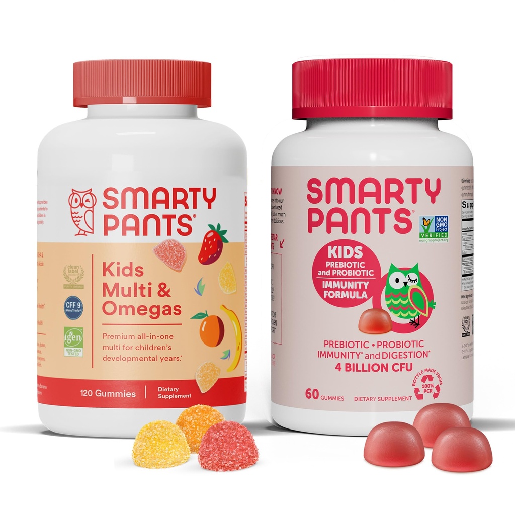 SmartyPantsはマルチビタミングミーとプロバイオティック免疫バンドルを子供:オメガ3フィッシュオイル(EPA / DHA)、ビタミンD3、C、ビタミンB12、B6、消化及び免疫サポートサプリメント(30日の供給)