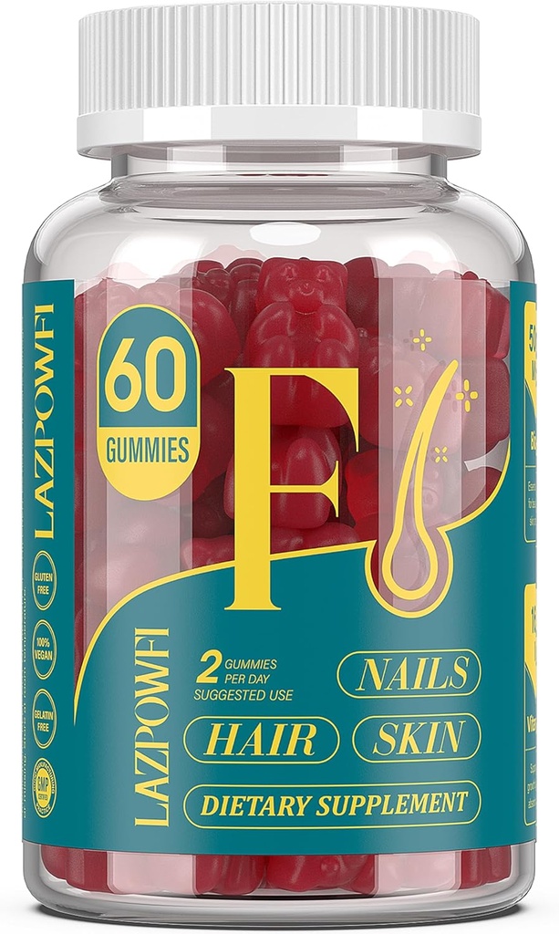 毛、皮および釘のためのBiotinのグミ -人の及び女性のための毛のビタミン、毛の成長およびより強い釘のための10,000mcg最高の強さのビタミンB7、60の計算-クランベリーの味