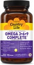 Country Life Omega 3-6-9 Complete Supplement - 1,534mg Omega Fatty Acids - Supports Cardiovascular, Brain, Skin & Immune Health - Certified Gluten Free, Non-GMO - 90 Softgels