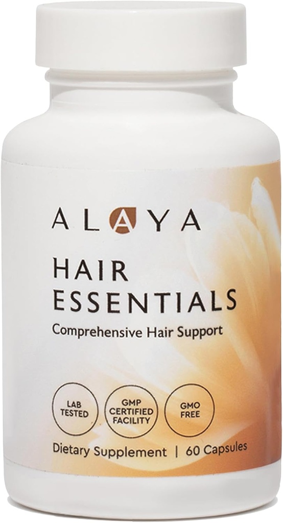 Alaya Hair Essentials - ビオチン、ケラチン、葉酸、ビタミンB12、B6 - ラボテスト済み - グルテンフリー - 30日の供給
