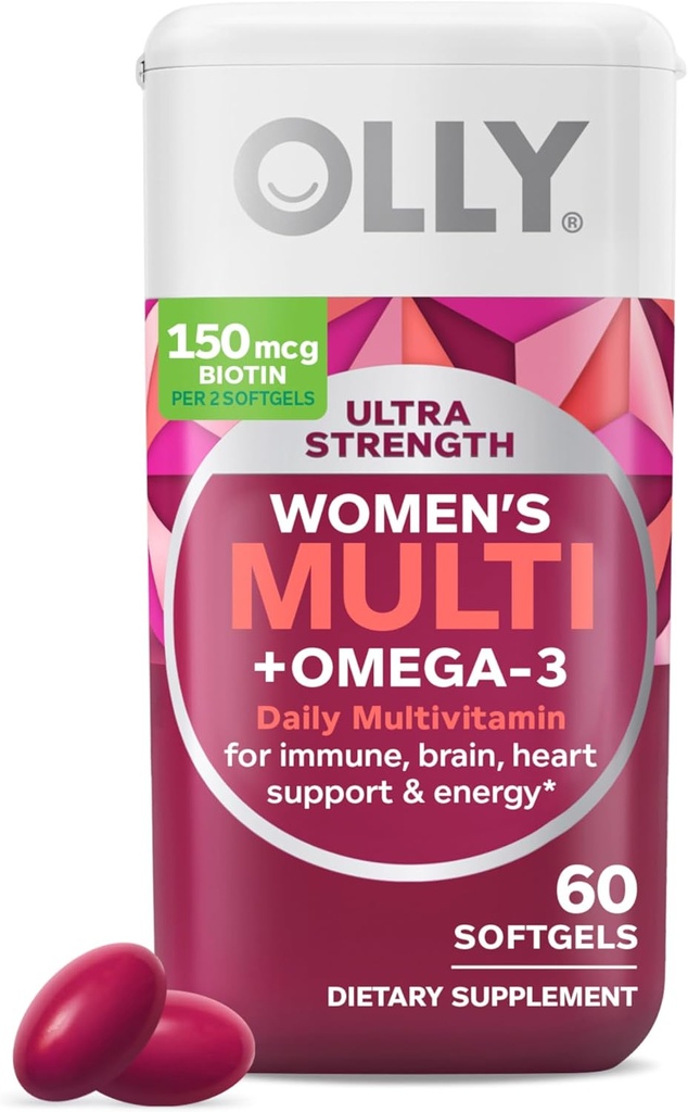 OLLYの超女性の多Softgels、全体的な健康および免疫サポート、オメガ3s、鉄、ビタミンA、D、C、E、B12の毎日のマルチビタミン30の日の供給- 60の計算